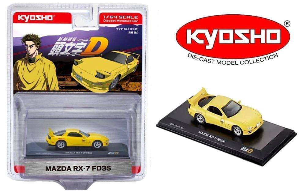KYOSHO 1/64 INITIAL D MAZDA RX-7 FD3S YELLOW  / *FREE USA SHIPPING