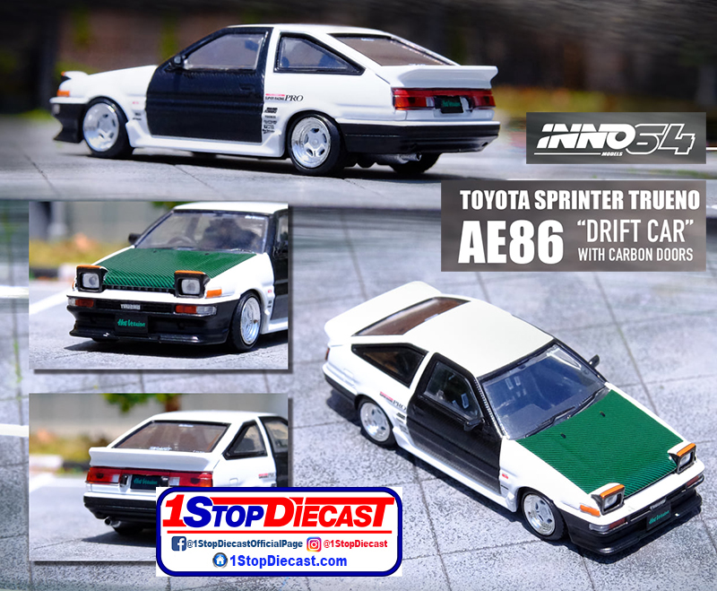 INNO64 1/64 TOYOTA SPRINTER TRUENO AE86 DRIFT CAR W CARBON DOORS / *FREE USA SHIPPING