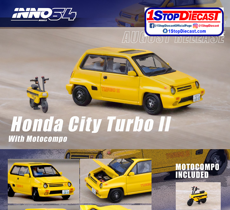 INNO64 1/64 HONDA CITY TURBO II YELLOW WITH MOTOCOMPO / *FREE USA SHIPPING