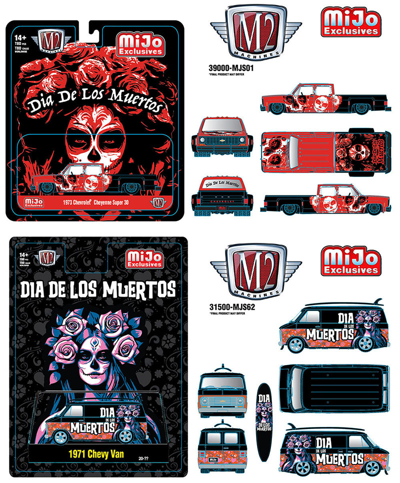 M2 MACHINES MIJO EXCLUSIVE CHEVY DIAS DE LOS MUERTOS SET / 2023 SET OF 2 / FREE USA SHIPPING*