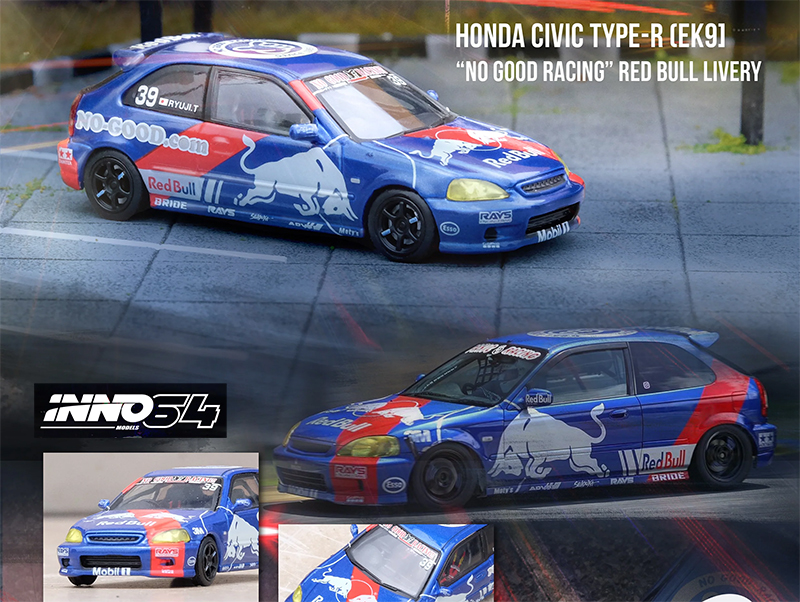 INNO64 1/64 HONDA CIVIC TYPE R EK9 BLUE RED BULL RACING/ *FREE USA SHIPPING*