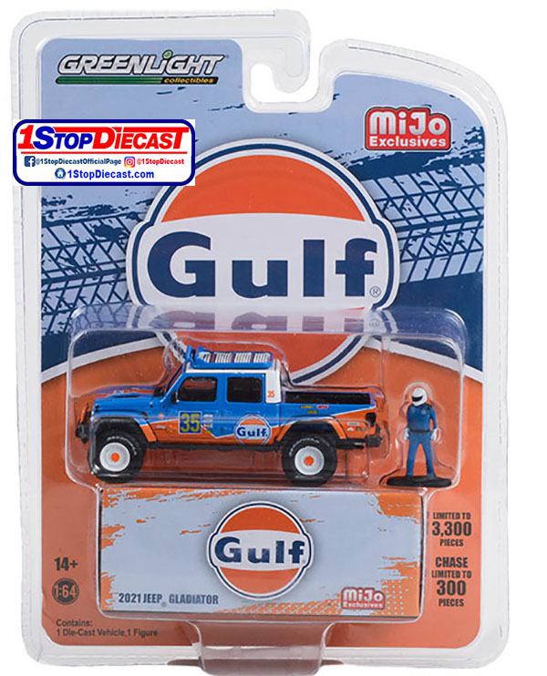 GREENLIGHT MIJO EXCLUSIVE GULF 2021 JEEP GLADIATOR WITH DRIVER  / FREE USA SHIPPING*