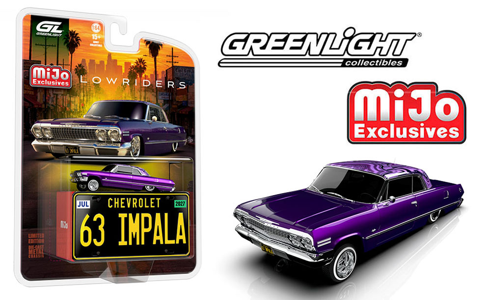 GREENLIGHT 1/64 LOWRIDERS MIJO 1963 CHEVY IMPLALA HARDTOP SS PURPLE / FREE USA SHIPPING*