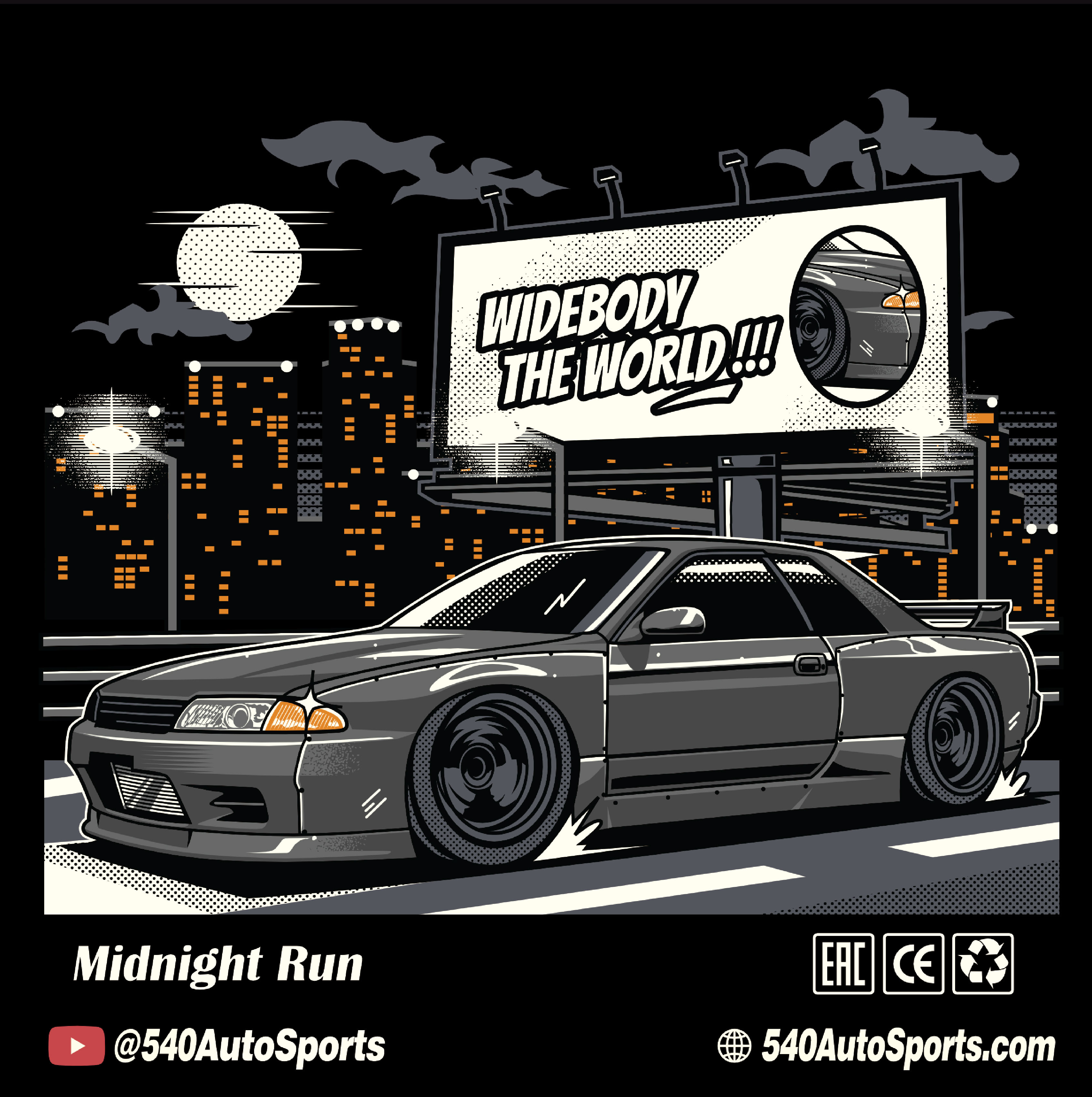 540 AUTOSPORTS BLACK 100%  COTTON T-SHIRT SIZE LARGE WIDEBODY THE WORLD 32 GTR  / FREE USA SHIPPING*