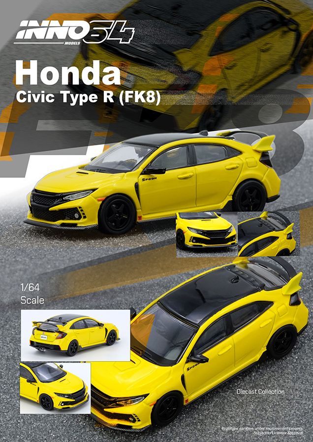 INNO64 1/64 HONDA CIVIC TYPE-R FK8 YELLOW  / *FREE USA SHIPPING