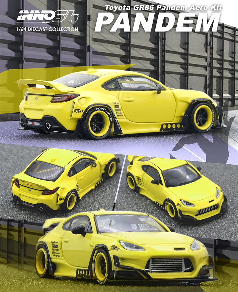 INNO64 1/64 TOYOTA GR86 PANDEM ROCKET BUNNY YELLOW / *FREE USA SHIPPING