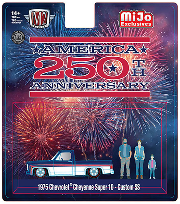 M2 MACHINES MIJO EXCLUSIVE 1975 CHEVY SUPER 10 250th DIORAMA SERIES WITH 3 FIGURES / FREE USA SHIPPING*