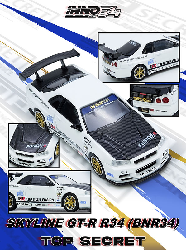 INNO64 1/64 TOP SECRET NISSAN SKYLINE R34 GT-R WHITE / *FREE USA SHIPPING