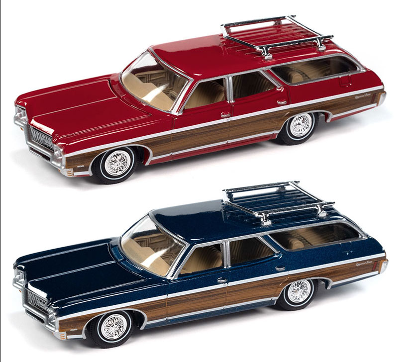 AUTO WORLD 1/64 1970 CHEVY KINGSWOOD RED & BLUE SET / 2 BLISTERPACKED CARS / FREE USA SHIPPING*