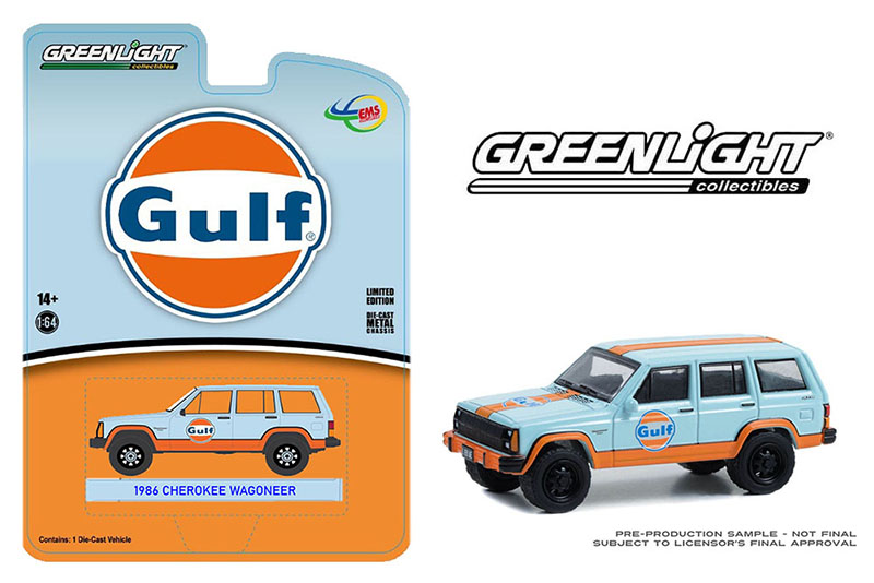 GREENLIGHT MIJO EXCLUSIVE GULF 1986 JEEP WAGONEER / FREE USA SHIPPING*