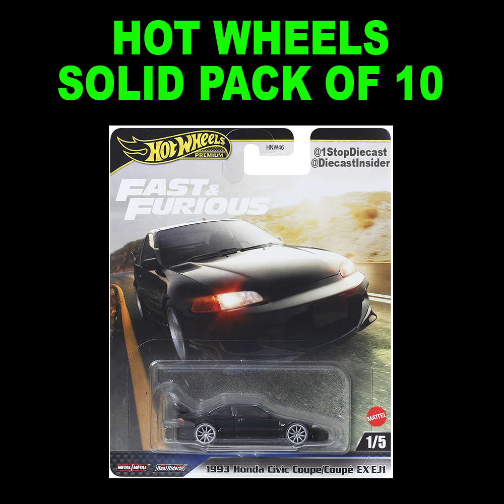 HOT WHEELS FAST & FURIOUS 1993 HONDA CIVIC COUPE EX ECJ SOLID PACK OF 10 CARS / *FREE USA SHIPPING