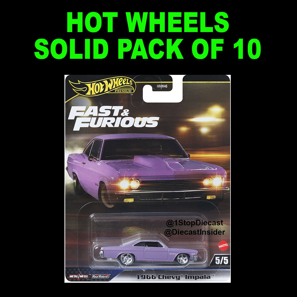 HOT WHEELS FAST & FURIOUS 1966 IMPALA SPORT COUPE SOLID PACK OF 10 CARS / *FREE USA SHIPPING