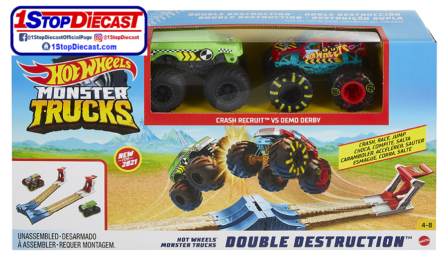 HOT WHEELS MONSTER TRUCKS DOUBLE DESTRUCTION PLAY SET    / CASE OF 3 / FREE USA SHIPPING*