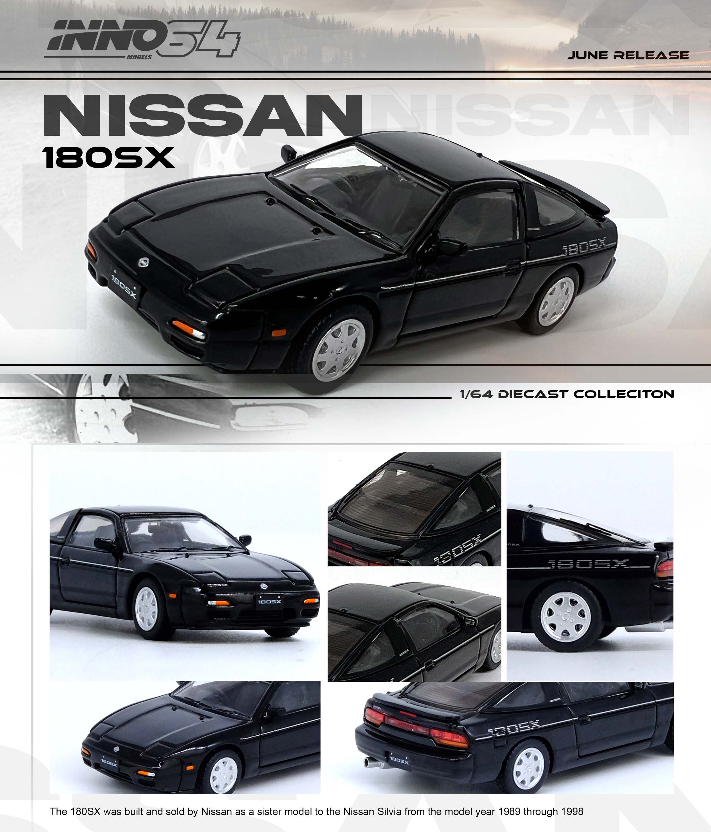 INNO64 1/64 NISSAN 180SX IN BLACK / *FREE USA SHIPPING*