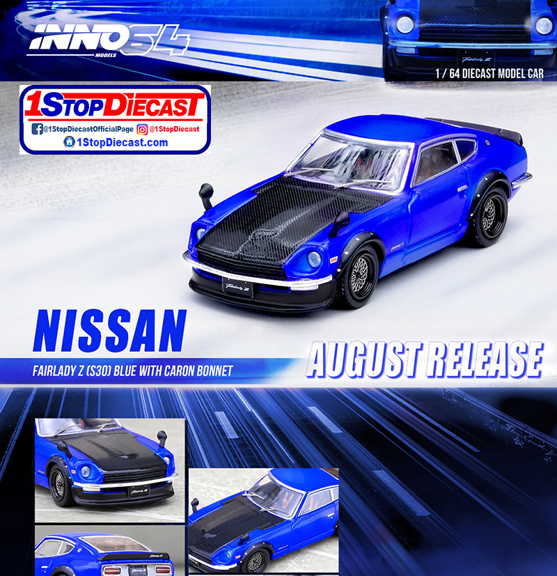 INNO64 1/64 NISSAN FAIRLADY Z (S30) BLUE WITH CARBON HOOD  / *FREE USA SHIPPING