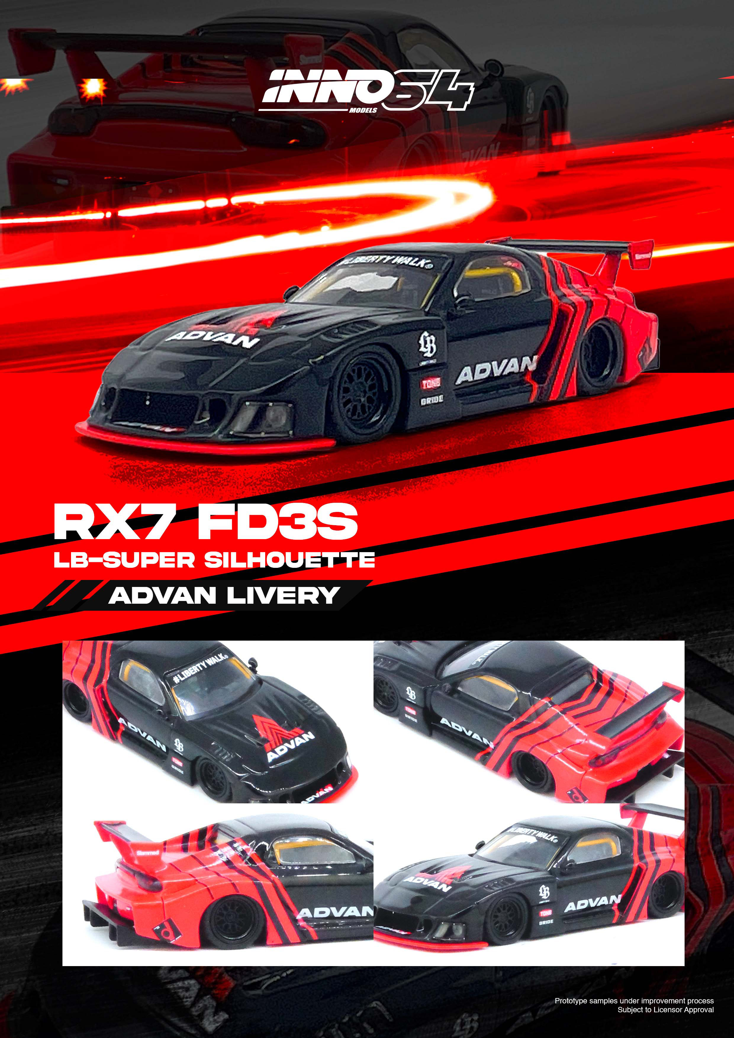 INNO64 1/64 LBWK MAZDA RX7 (FD3S) LB-SUPER SILHOUETTE ADVAN / *FREE USA SHIPPING
