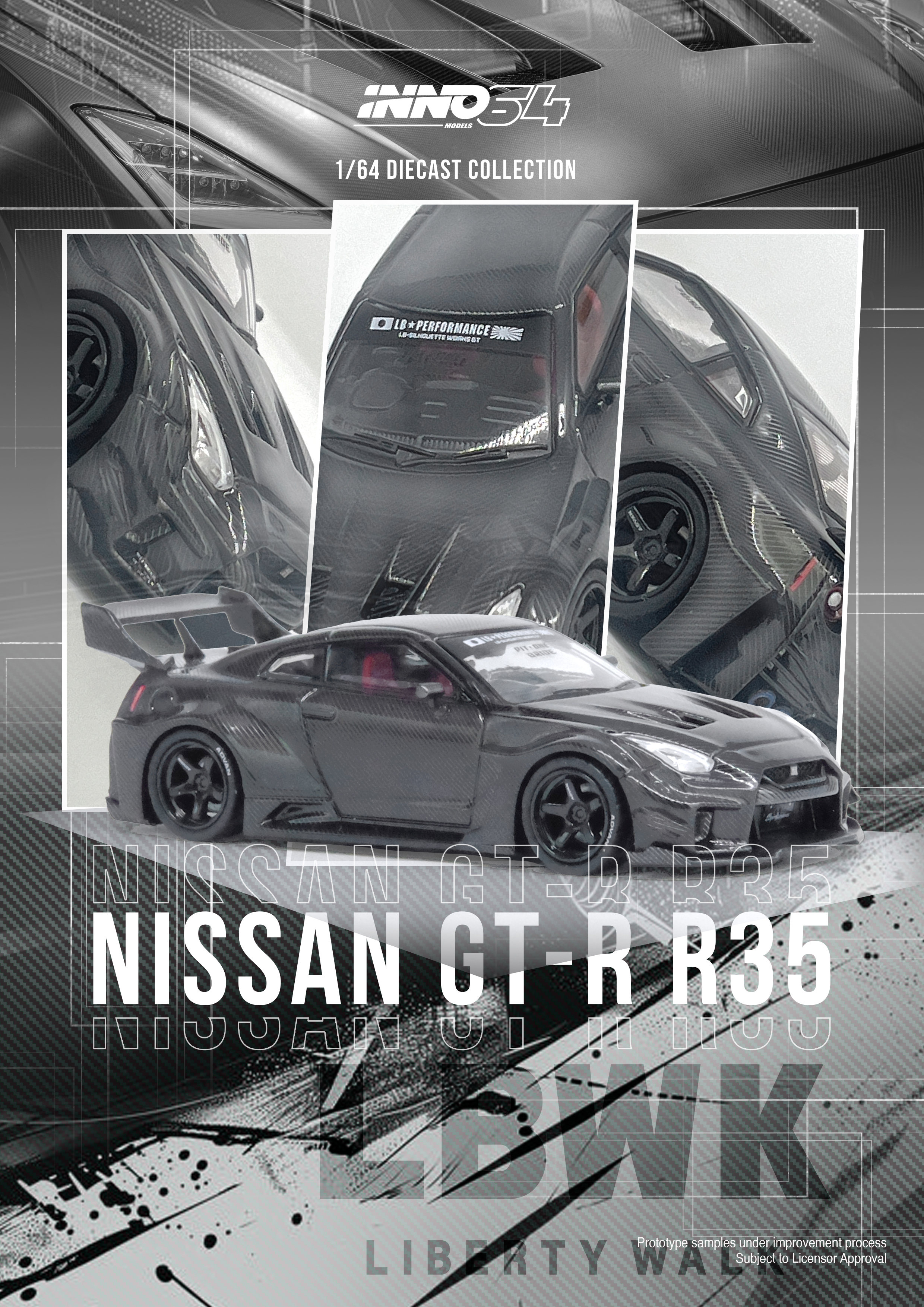 INNO64 1/64 NISSAN GT-R (R35) LBWK SUPER SILHOUETTE 35GT-RR FULL CARBON / *FREE USA SHIPPING