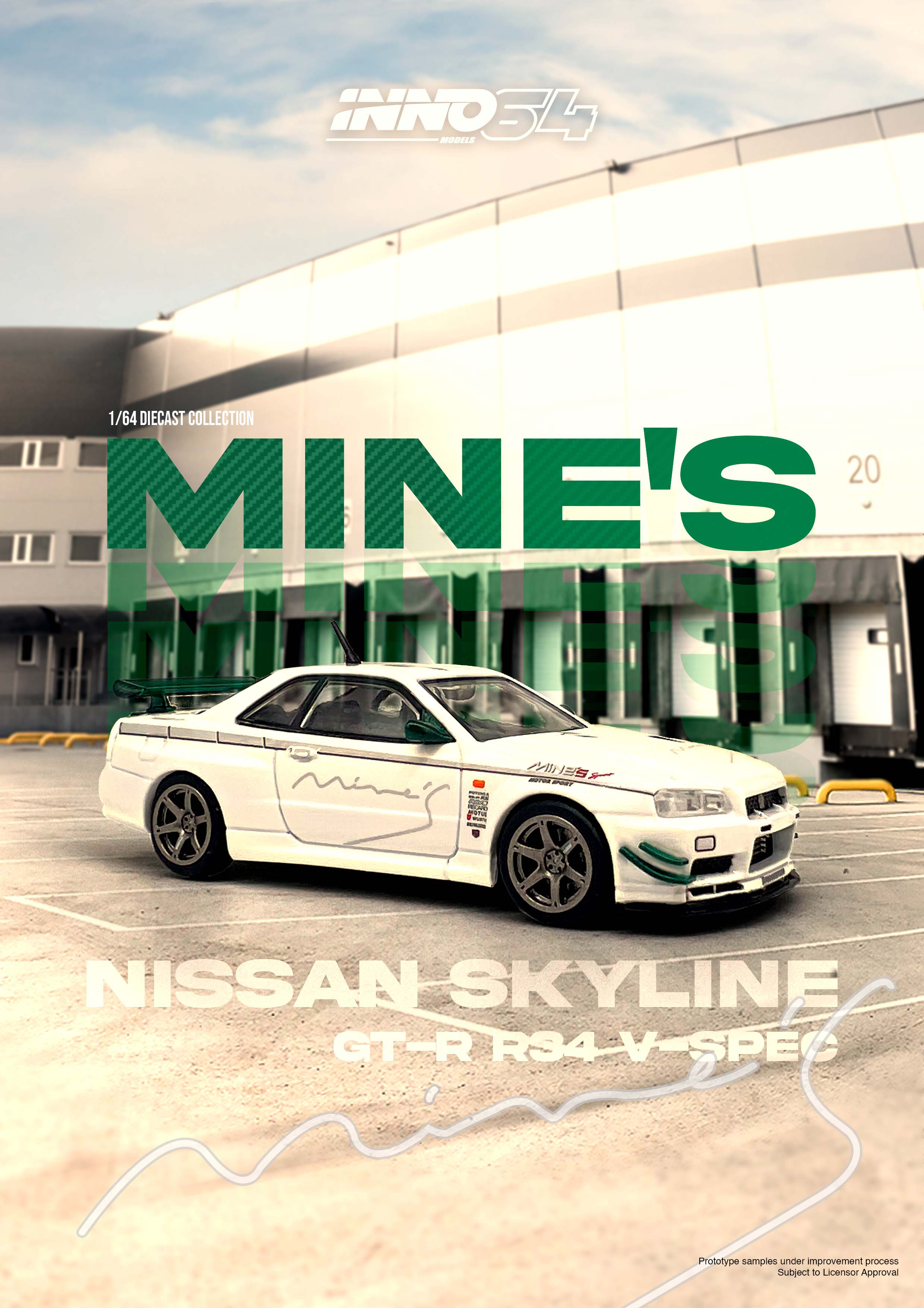 INNO64 1/64 NISSAN SKYLINE GT-R (R34) V-SPEC TUNED BY MINES / *FREE USA SHIPPING*