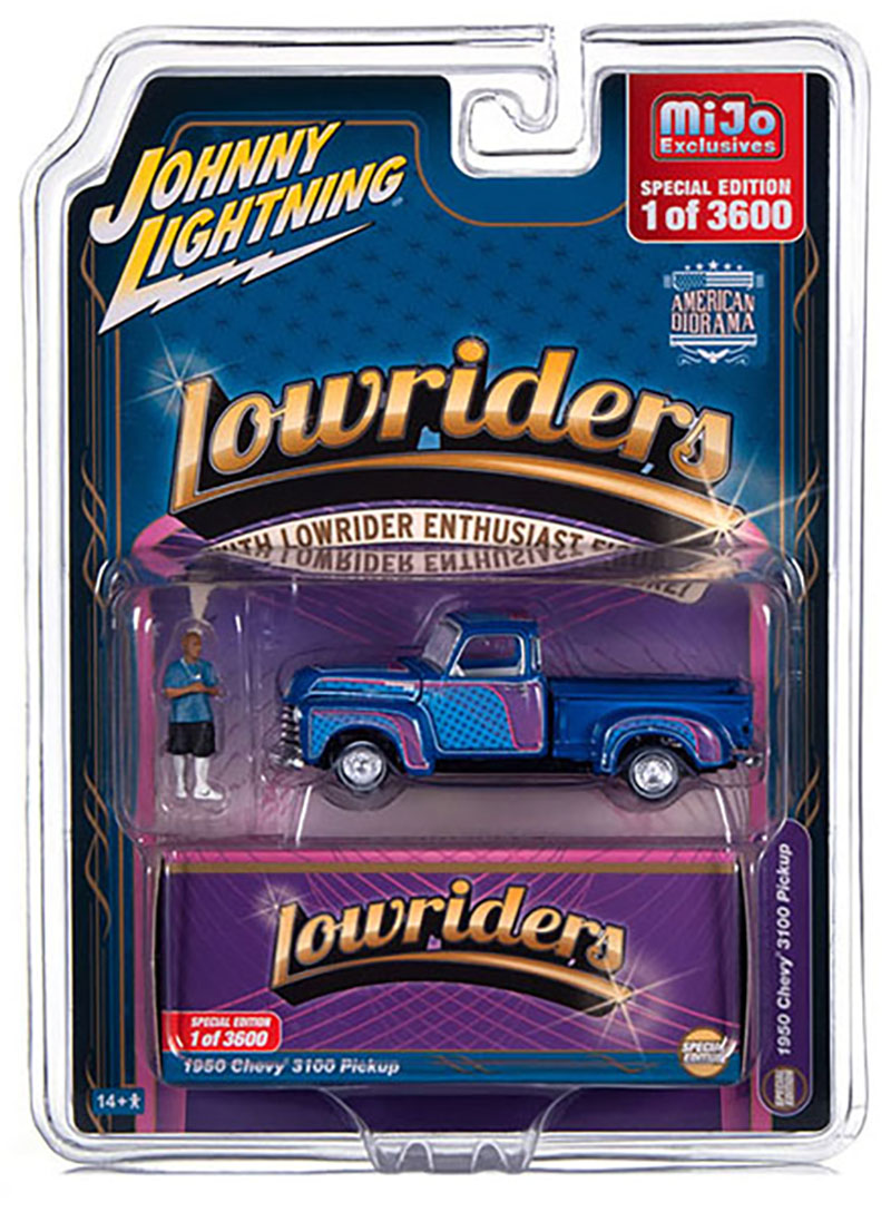 JOHNNY LIGHTNING 1/64 MIJO LOWRIDERS 1950 CHEVY PICK UP WITH FIGURE/ MIJO EXCLUSIVE WITH FIGURE / FREE USA SHIPPING*