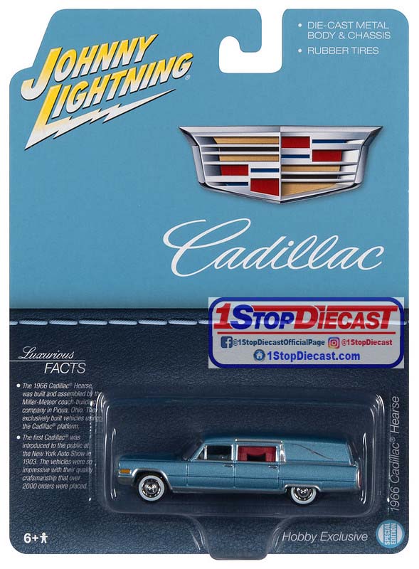 JOHNNY LIGHTNING CADILLAC 1966 HEARSE IN BLUE / HOBBY EXCLUSIVE / FREE USA SHIPPING*