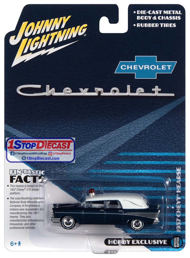JOHNNY LIGHTNING CADILLAC 1957 HEARSE IN BLUE / HOBBY EXCLUSIVE / FREE USA SHIPPING*