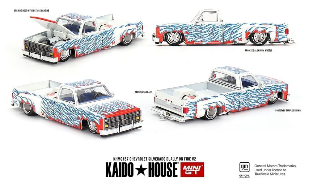 MINI GT 1/64 KAIDO HOUSE CHEVY SILVERADO DUALLY ON FIRE / *FREE USA SHIPPING