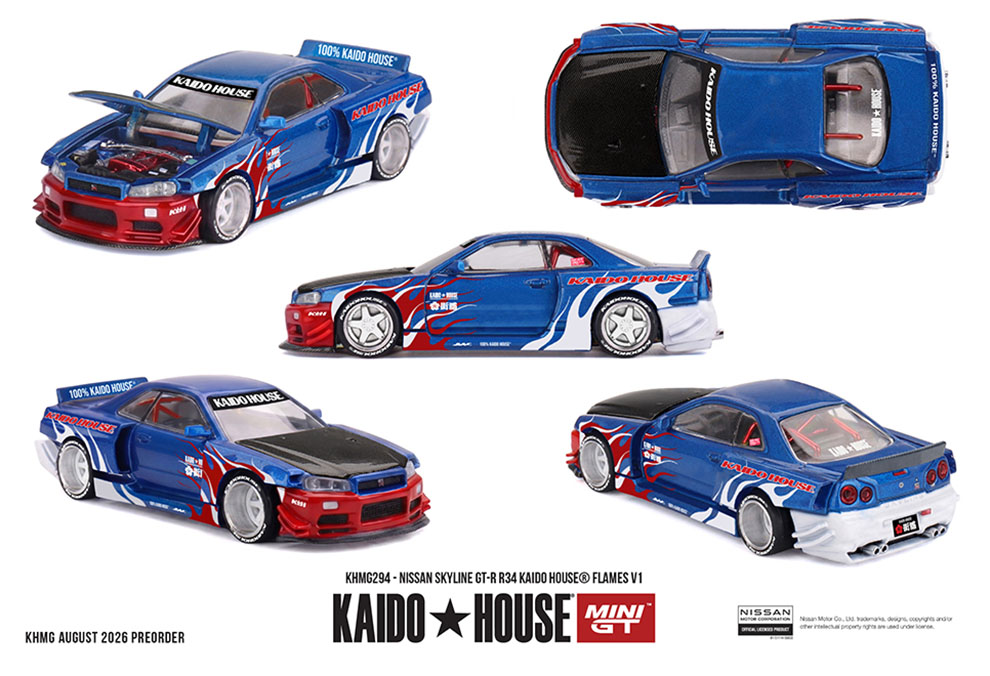 MINI GT 1/64 KAIDO HOUSE NISSAN SKYLINE GT-R R34 FLAMES V1 / *FREE USA SHIPPING