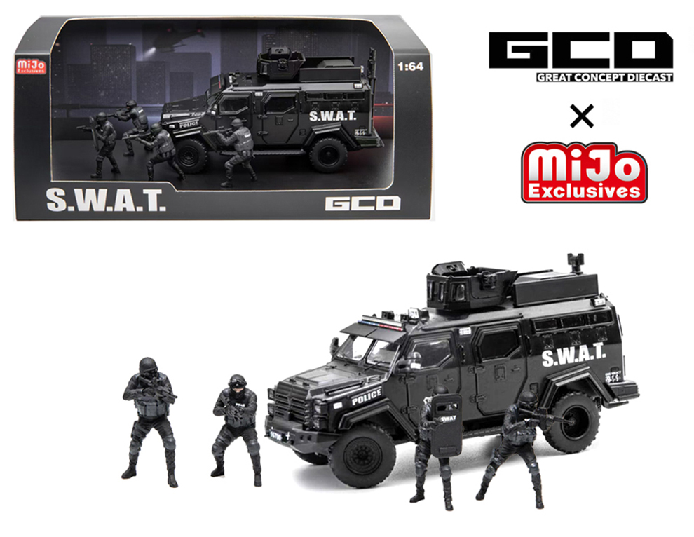 GCD 1/64 SWAT TACTICAL ARMOR VEHICLE WITH 4 FIGURES - MIJO HOBBY EXCLUSIVE / FREE USA SHIPPING*