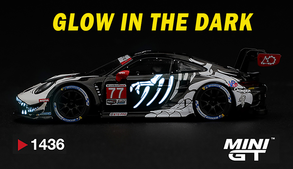 MINI GT 1/64 REXY GLOW IN THE DARK SKELETON PORSCHE 911 GT3 R #77 AO RACING 2026 IMSA PETIT LE MANS  / *FREE USA SHIPPIN