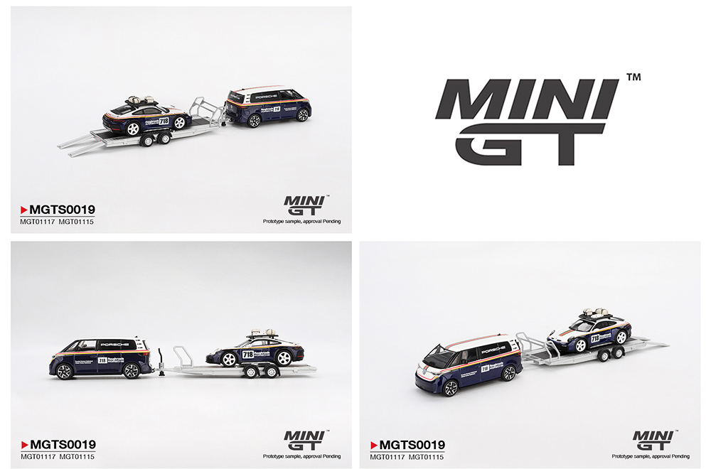 MINI GT 1/64 PORSCHE CENTRUM DARKA 718 WITH TRAILER SET  / *FREE USA SHIPPING