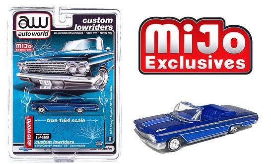 AUTO WORLD 1/64 MIJO LOW RIDER  1962 CHEVY IMPALA CONVERTIBLE BLUE /  LIMITED TO 4800 / MIJO EXCLUSIVE / FREE SHIPPING*