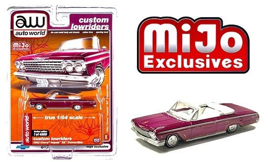 AUTO WORLD 1/64 MIJO LOW RIDER  1962 CHEVY IMPALA CONVERTIBLE PLUM /  LIMITED TO 4800 / MIJO EXCLUSIVE / FREE SHIPPING*