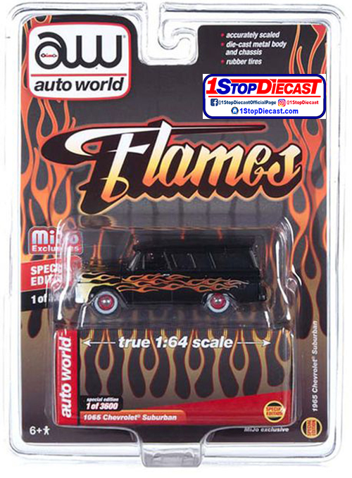 AUTOWORLD 1/64 MIJO FLAMES 1965 SUBURBAN MATTE BLACK  / MIJO EXCLUSIVE / FREE USA SHIPPING*