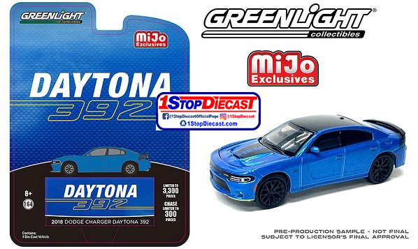 GREENLIGHT 1/64 2018 DODGE CHARGER DAYTONA 392 HEMI BLUE   / MIJO EXCLUSIVE / FREE USA SHIPPING*