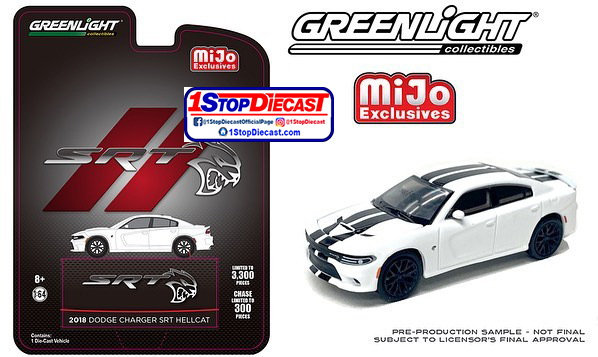 GREENLIGHT 1/64 2018 DODGE CHARGER SRT HELLCAT WHITE BLK   / MIJO EXCLUSIVE / FREE USA SHIPPING*