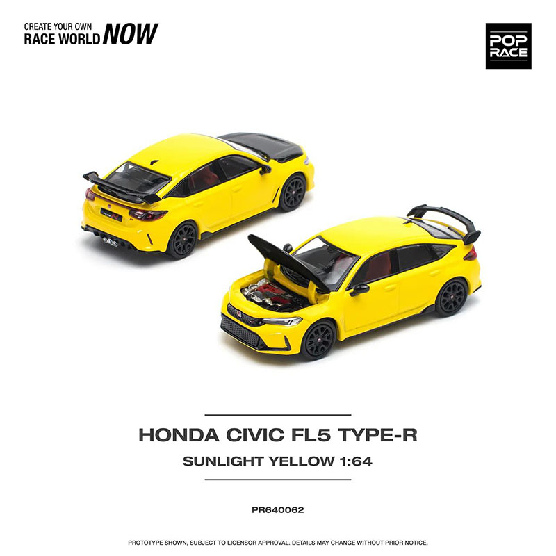 POP RACE 1/64 HONDA CIVIC FL5 TYPE-R SUNLIGHT YELLOW / *FREE USA SHIPPING