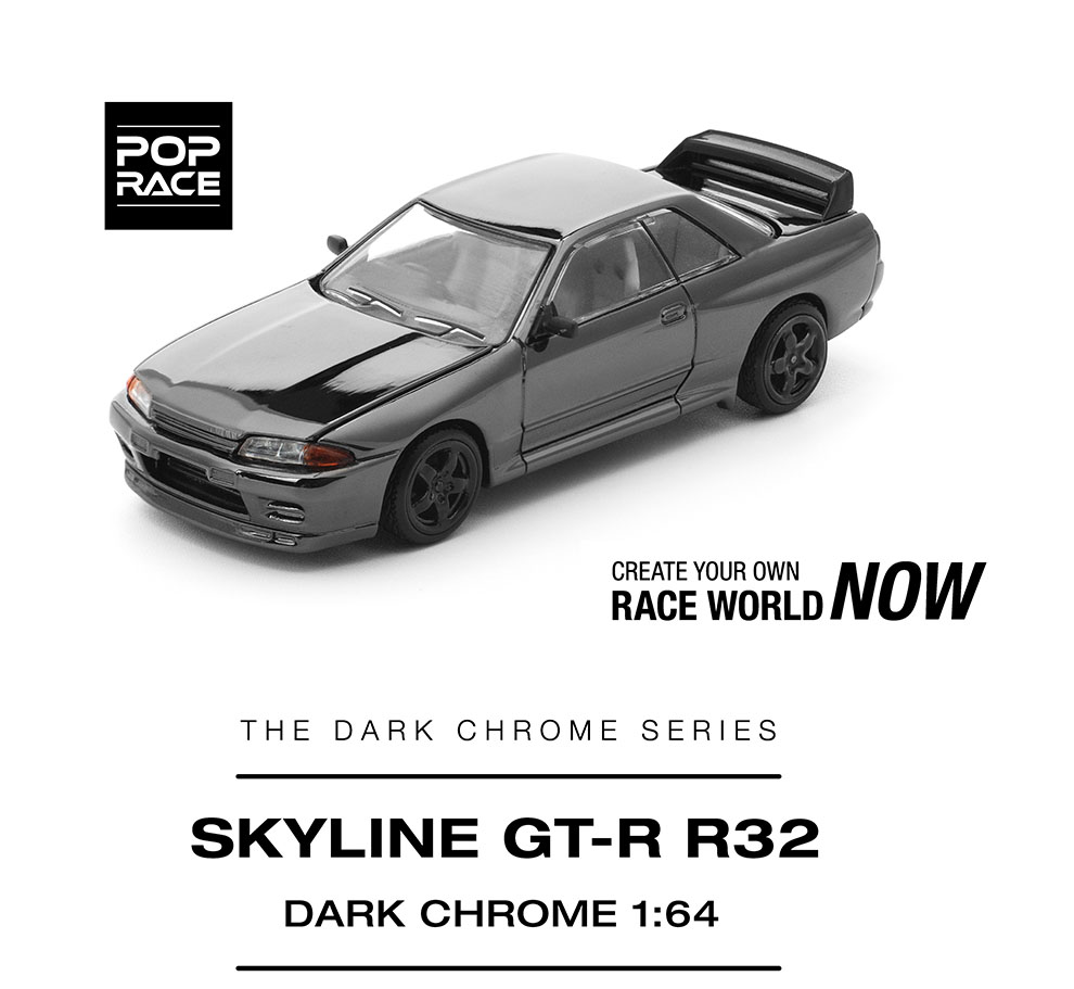 POP RACE 1/64 SKYLINE R32 GT-R DARK CHROME / *FREE USA SHIPPING