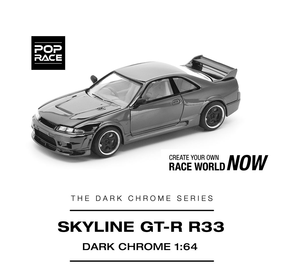 POP RACE 1/64 SKYLINE R33 GT-R DARK CHROME / *FREE USA SHIPPING