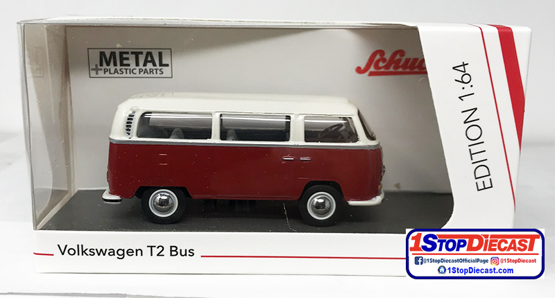 Schuco 452030300 VW T2 Bus rot/weiss Maßstab 1:64 Modellauto, Maßstab 1:64  / 3 Inch, Maßstab