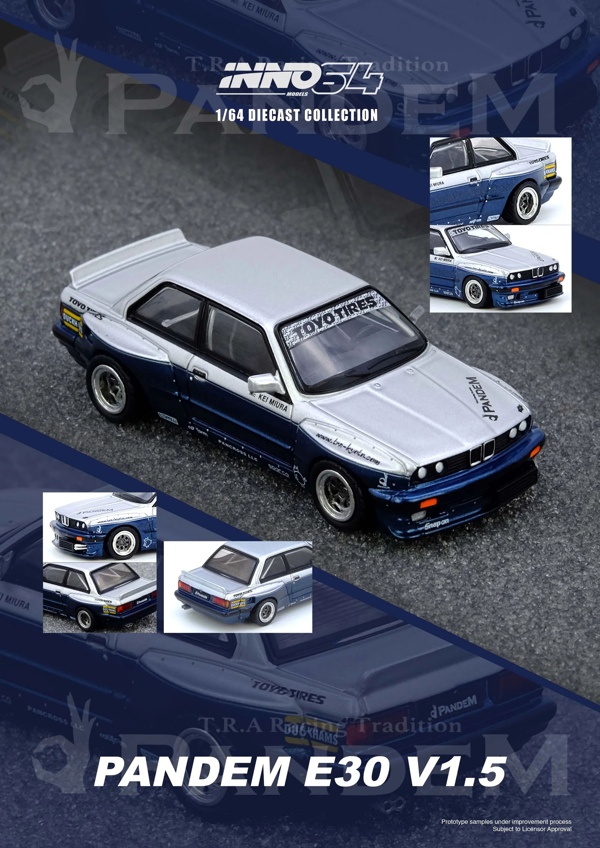 INNO64 1/64 PANDEM E30 M3 SILVER AND BLUE  / *FREE USA SHIPPING